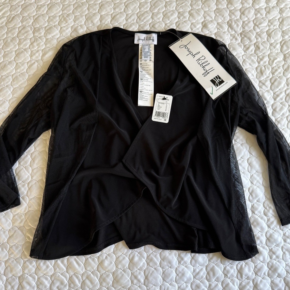 NWT! Joseph Ribkoff Black Mesh Sleeve Open Front Cover Up Cardigan 203594 NWT 8